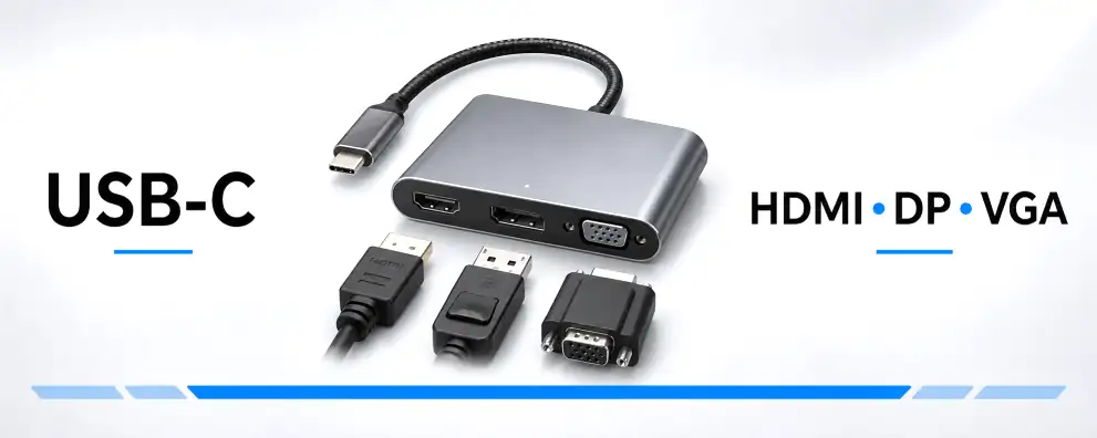 Kategorie USB C auf HDMI, DP, VGA